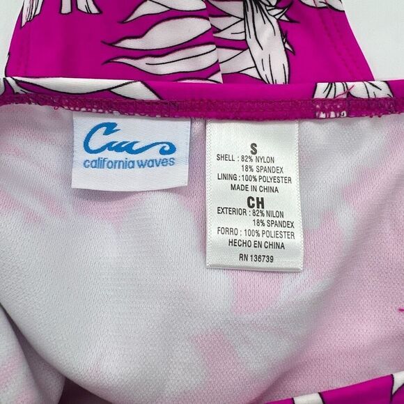 California Waves Pink Tropical Floral Bikini Bottoms Size Small - Picture 8 of 8
